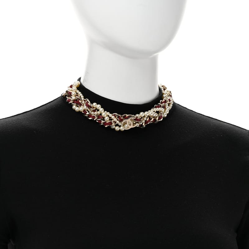 перлина Lambskin CC Multi Strand ланцюг чокер кольє Red