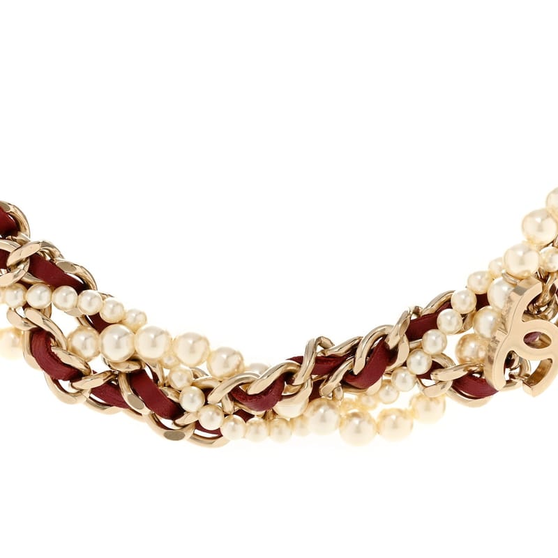 перлина Lambskin CC Multi Strand ланцюг чокер кольє Red