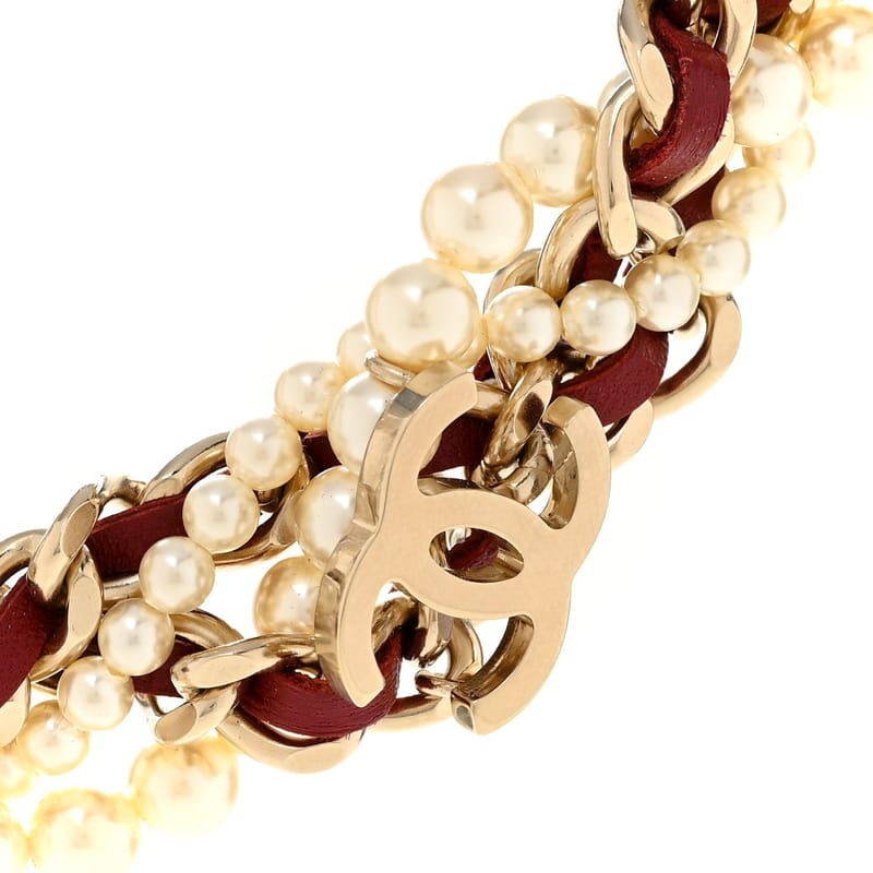 перлина Lambskin CC Multi Strand ланцюг чокер кольє Red