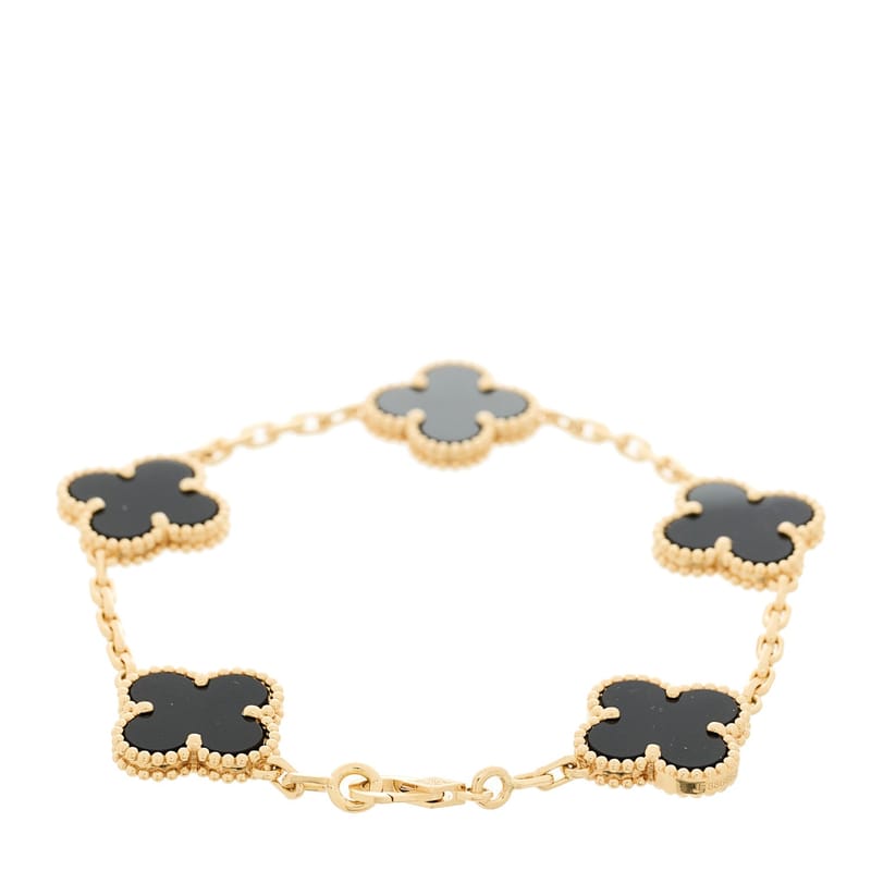 18K жовте золото чорний онікс 5 Motifs Vintage Alhambra браслет
