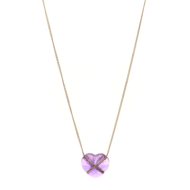 18K жовте золото Amethyst Crossover Heart підвіска кольє