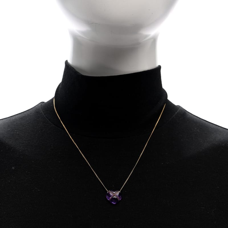 18K жовте золото Amethyst Crossover Heart підвіска кольє