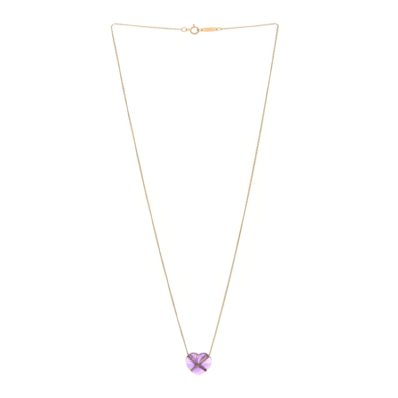 18K жовте золото Amethyst Crossover Heart підвіска кольє