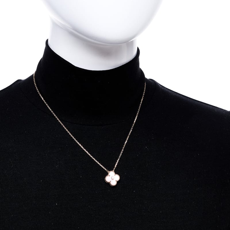 18K рожеве золото діамант Pink перламутр Vintage Alhambra підвіска кольє