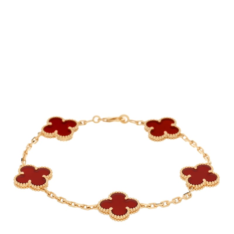 18K жовте золото Carnelian 5 Motifs Vintage Alhambra браслет