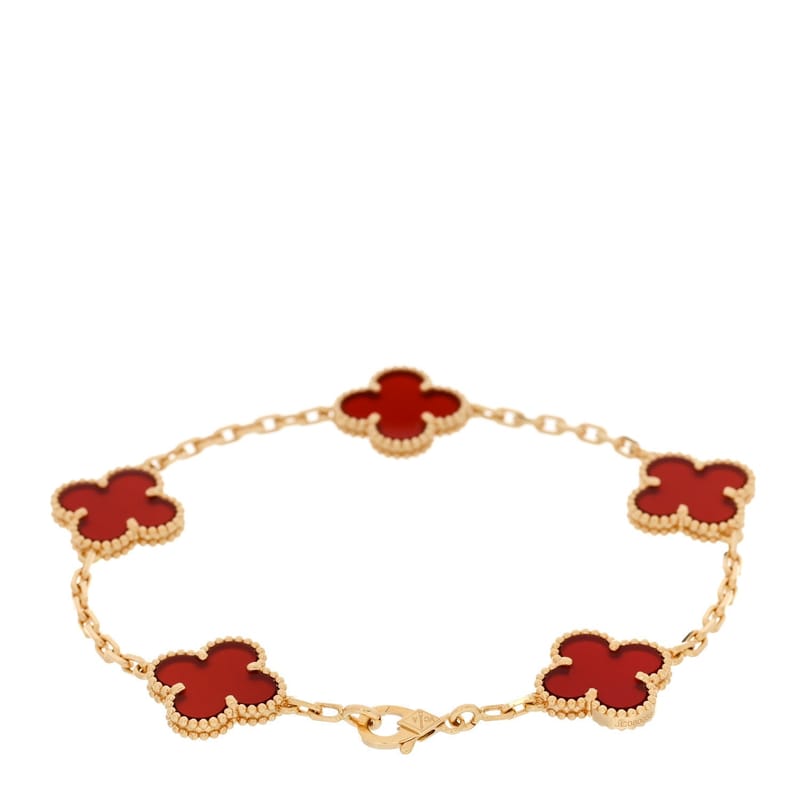 18K жовте золото Carnelian 5 Motifs Vintage Alhambra браслет