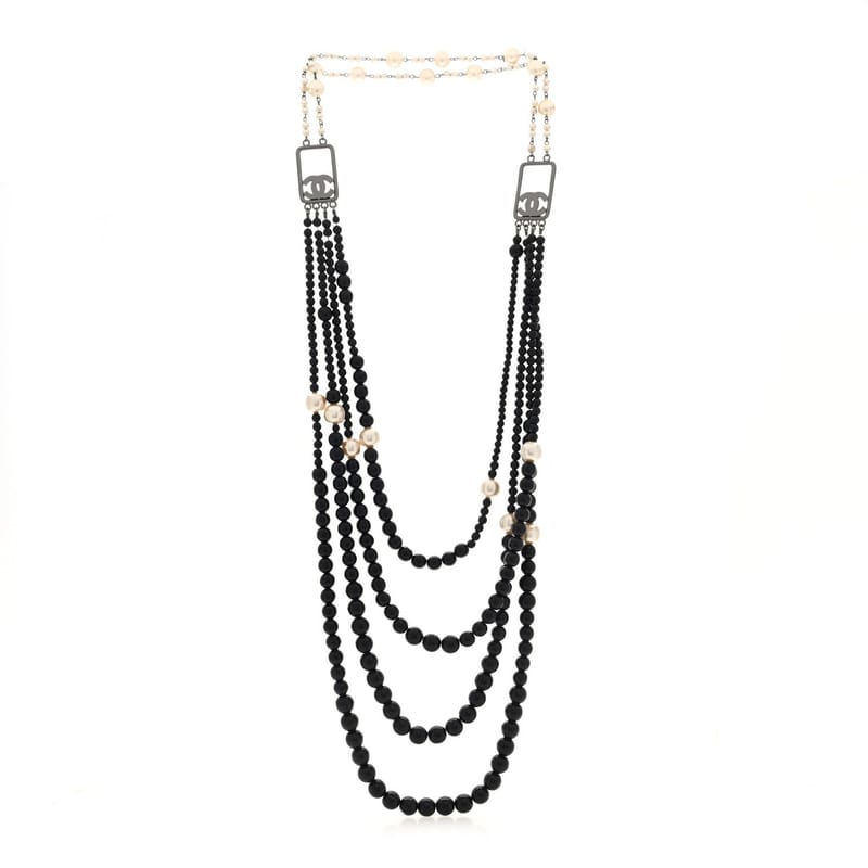 Ruthenium Resin Graduated Beaded перлина CC Multi Strand Long кольє чорний