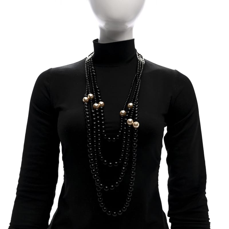 Ruthenium Resin Graduated Beaded перлина CC Multi Strand Long кольє чорний