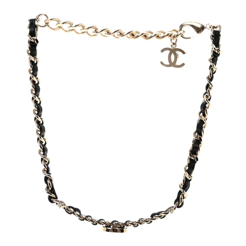 Metal Lambskin Crystal CC чокер кольє чорний золото