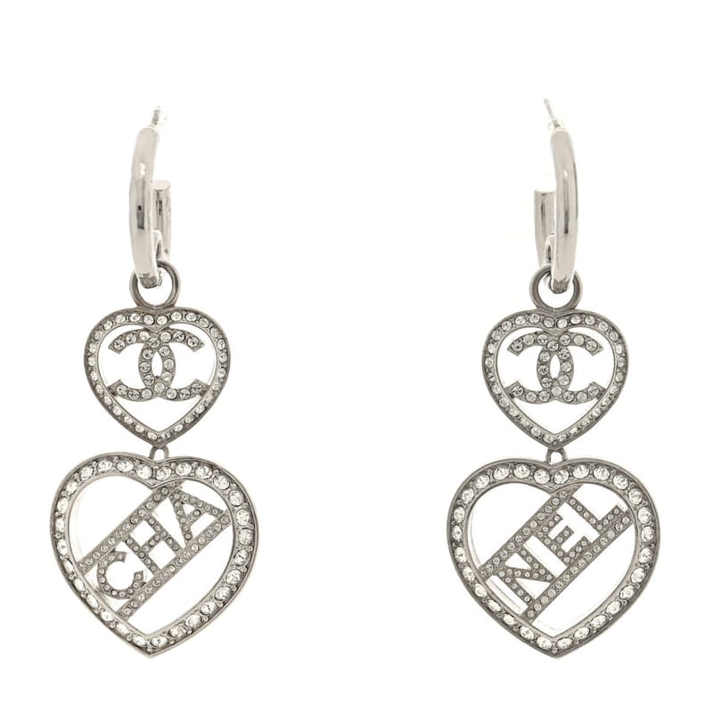 Crystal Metal CC Heart Drop Hoop сережки срібло