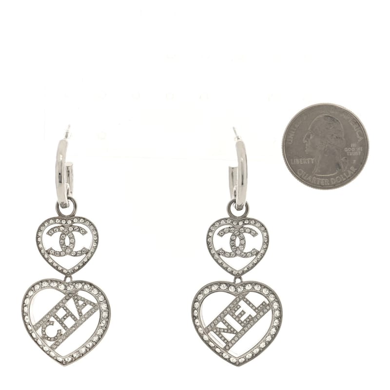 Crystal Metal CC Heart Drop Hoop сережки срібло