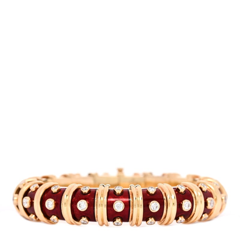 18K жовте золото Enamel діамант Schlumberger браслет Red