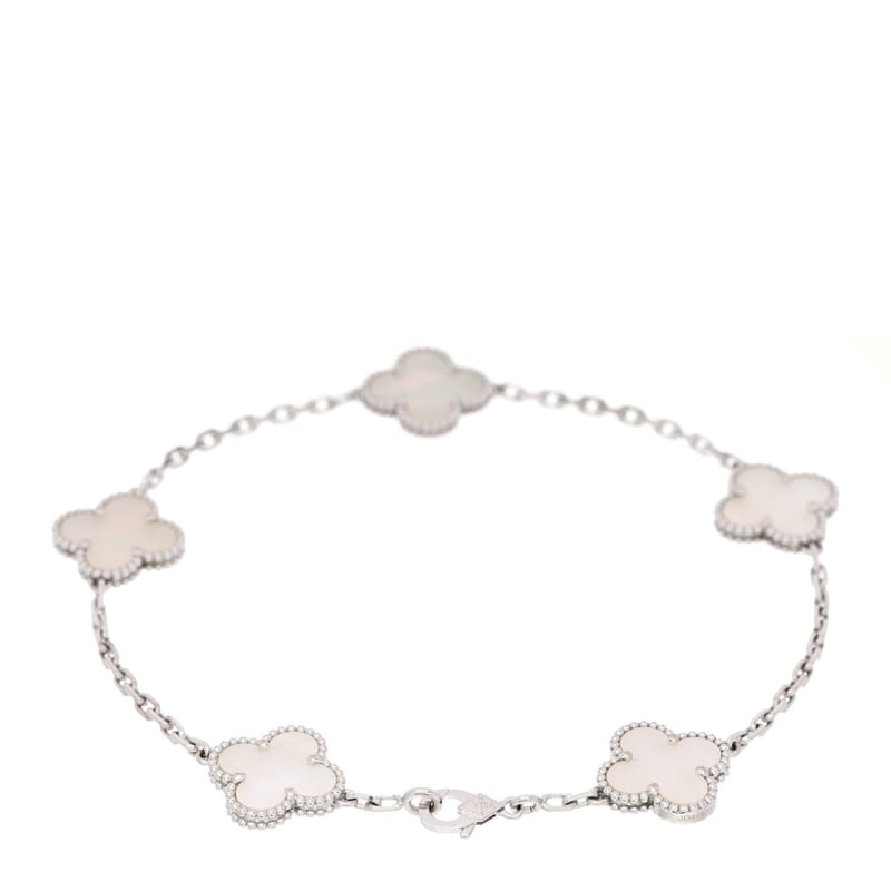 18K біле золото перламутр 5 Motifs Vintage Alhambra браслет