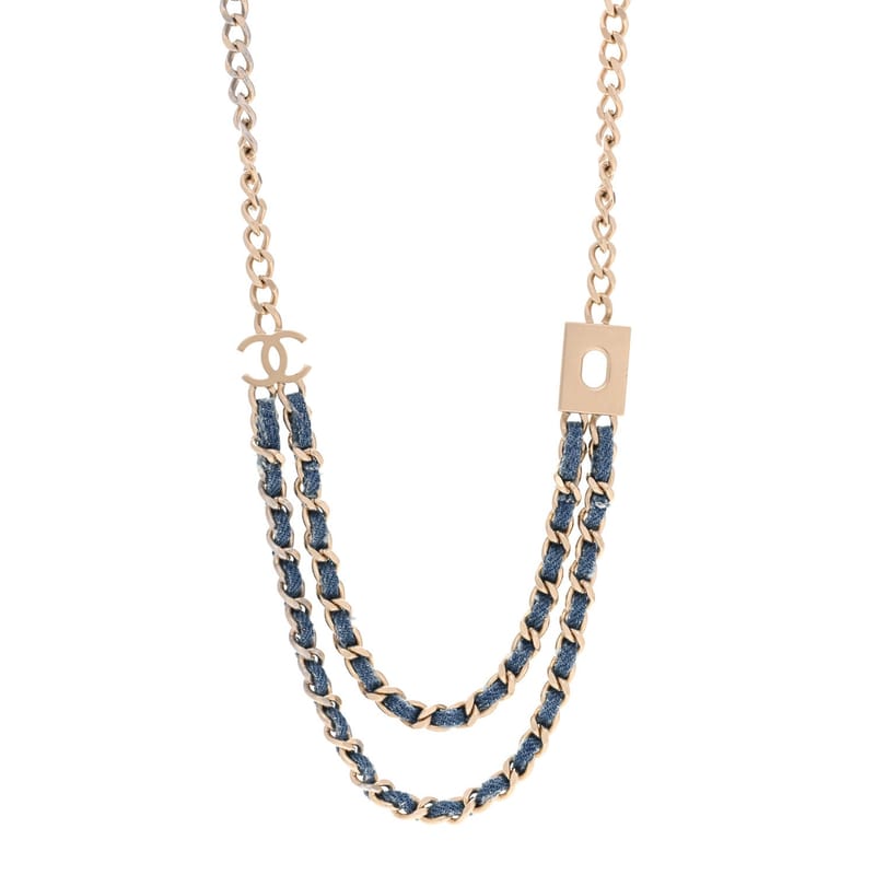 Metal Denim CC Double ланцюг кольє Blue золото