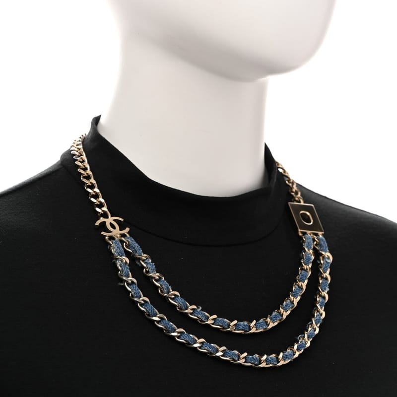 Metal Denim CC Double ланцюг кольє Blue золото