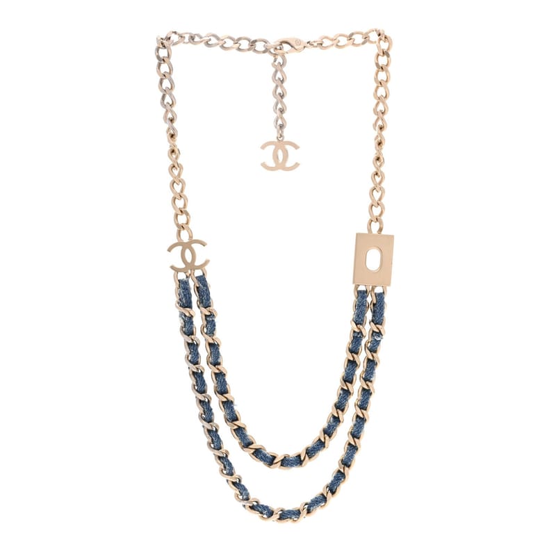 Metal Denim CC Double ланцюг кольє Blue золото