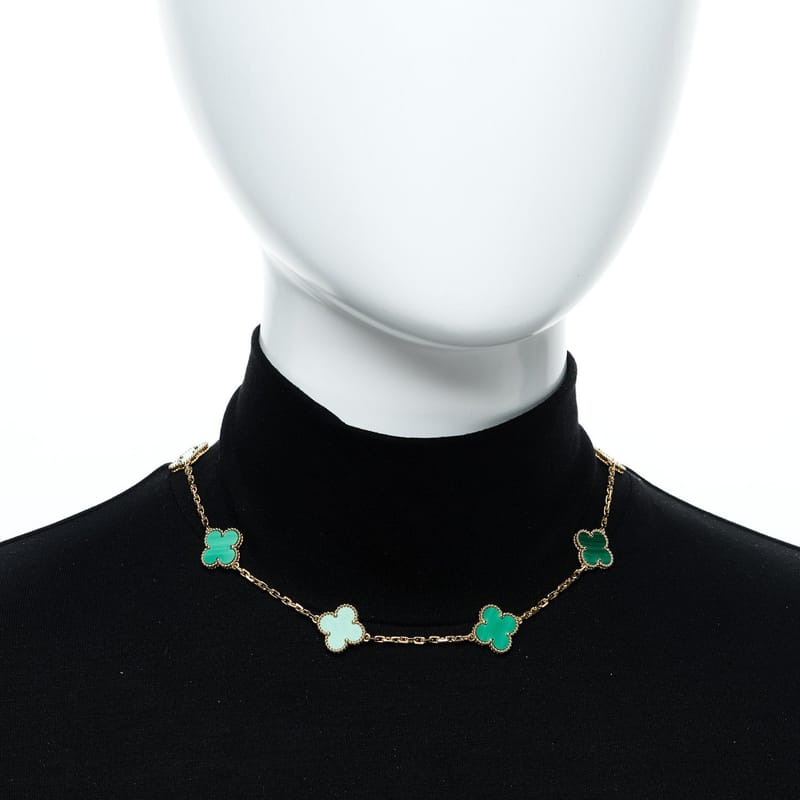 18K жовте золото малахіт 10 Motifs Vintage Alhambra кольє