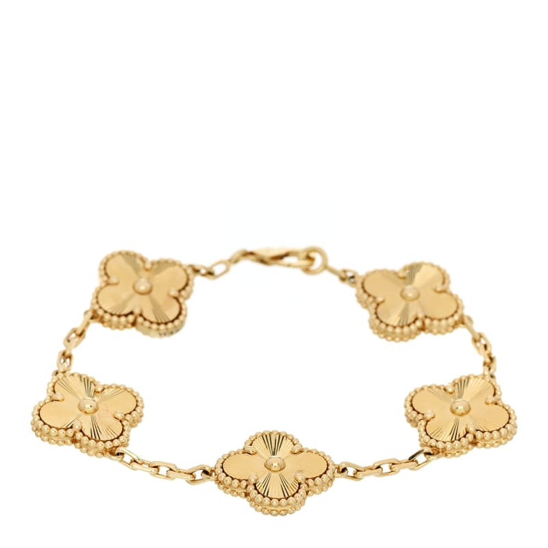 18K жовте золото 5 Motifs Guilloche Vintage Alhambra браслет