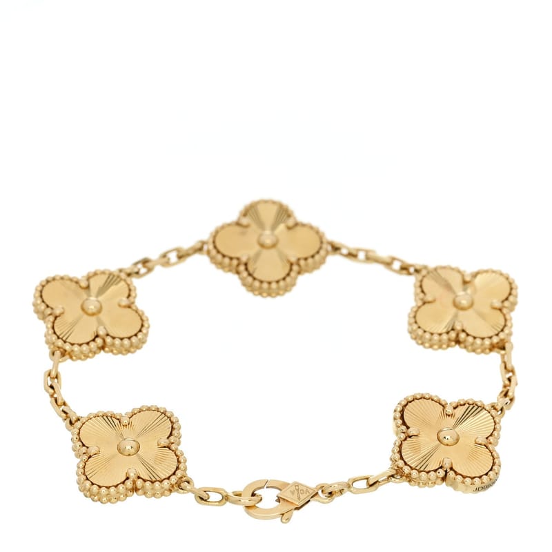 18K жовте золото 5 Motifs Guilloche Vintage Alhambra браслет