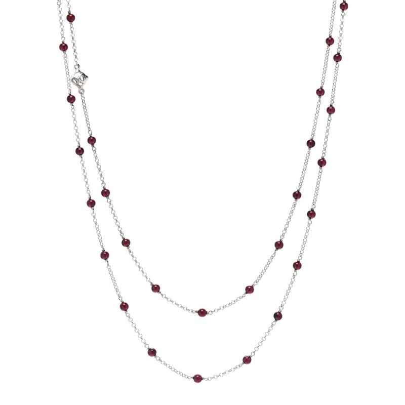 срібло 925 Garnet Bead ланцюг кольє 60"