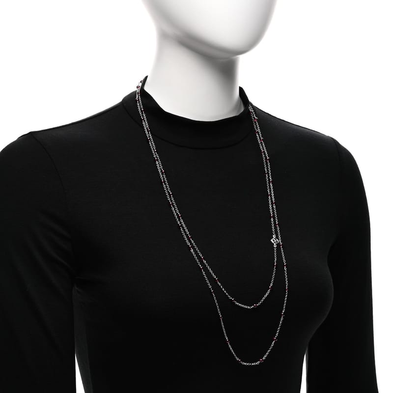 срібло 925 Garnet Bead ланцюг кольє 60"