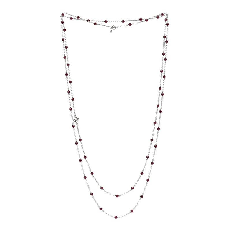 срібло 925 Garnet Bead ланцюг кольє 60"