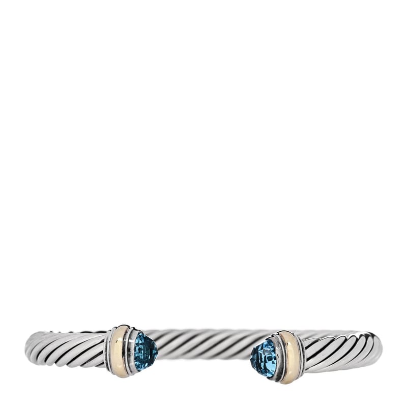 срібло 925 14K жовте золото Blue Topaz 7mm Cable Classics браслет