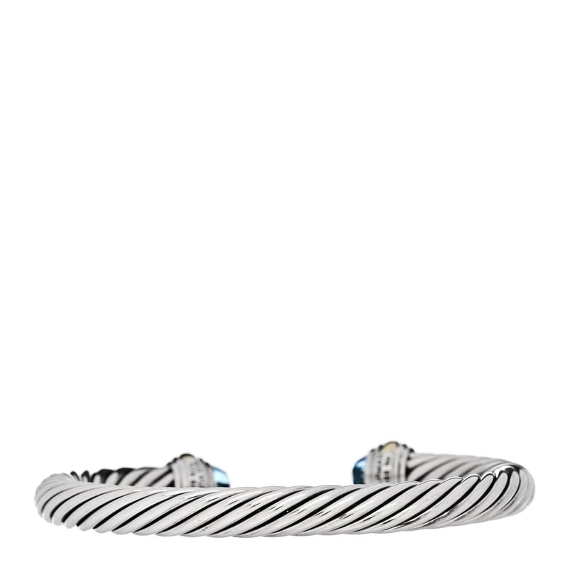 срібло 925 14K жовте золото Blue Topaz 7mm Cable Classics браслет