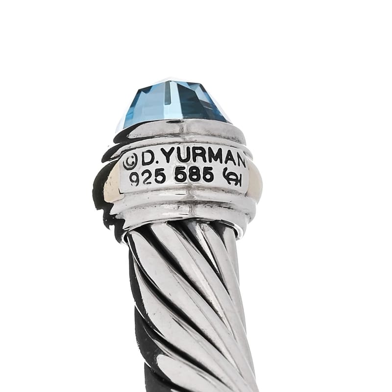 срібло 925 14K жовте золото Blue Topaz 7mm Cable Classics браслет