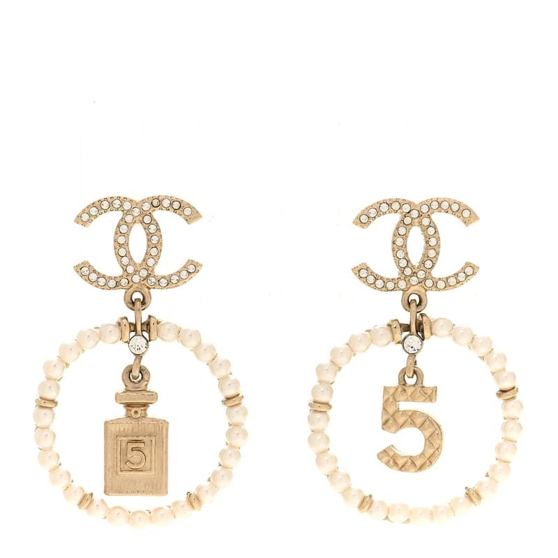 Crystal перлина Chanel Charms CC Drop сережки золото