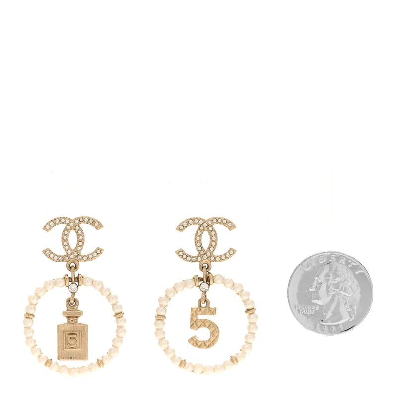 Crystal перлина Chanel Charms CC Drop сережки золото