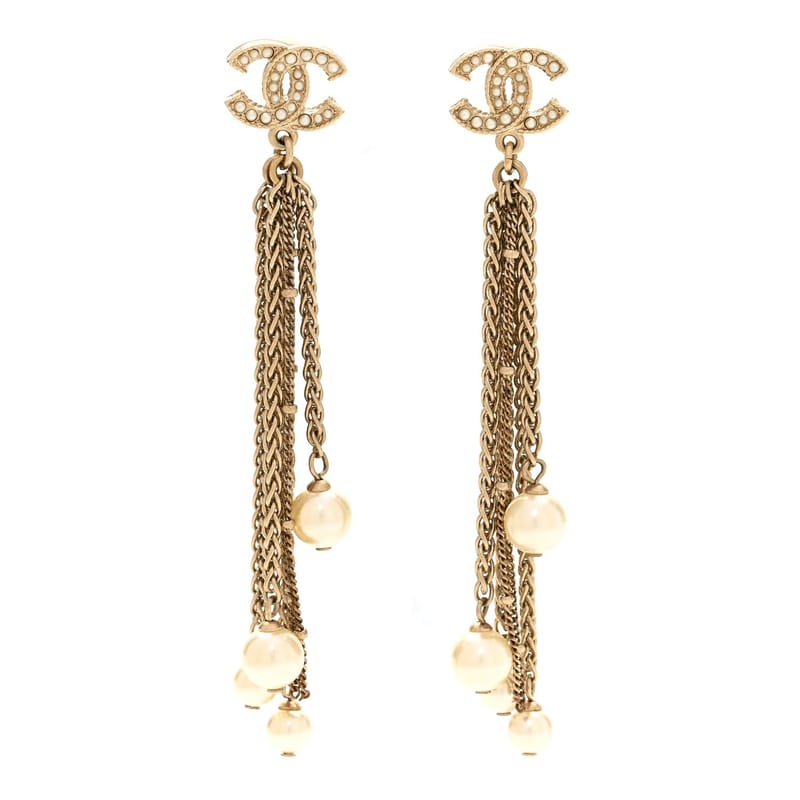 перлина ланцюг CC Dangle сережки золото