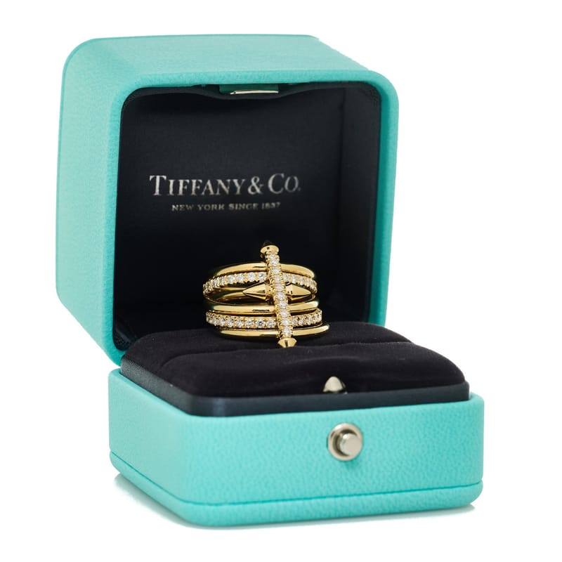 X PHARRELL 18K жовте золото діамант Titan Five Row каблучка 55 7.25