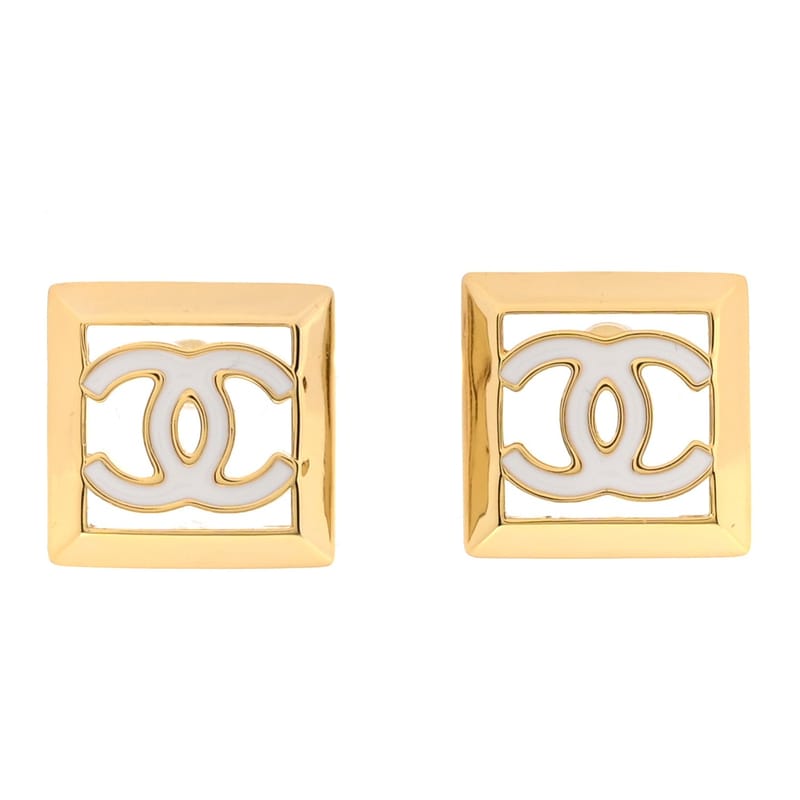 Metal Enamel CC Square сережки золото білий