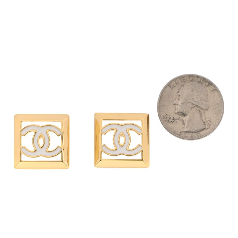 Metal Enamel CC Square сережки золото білий