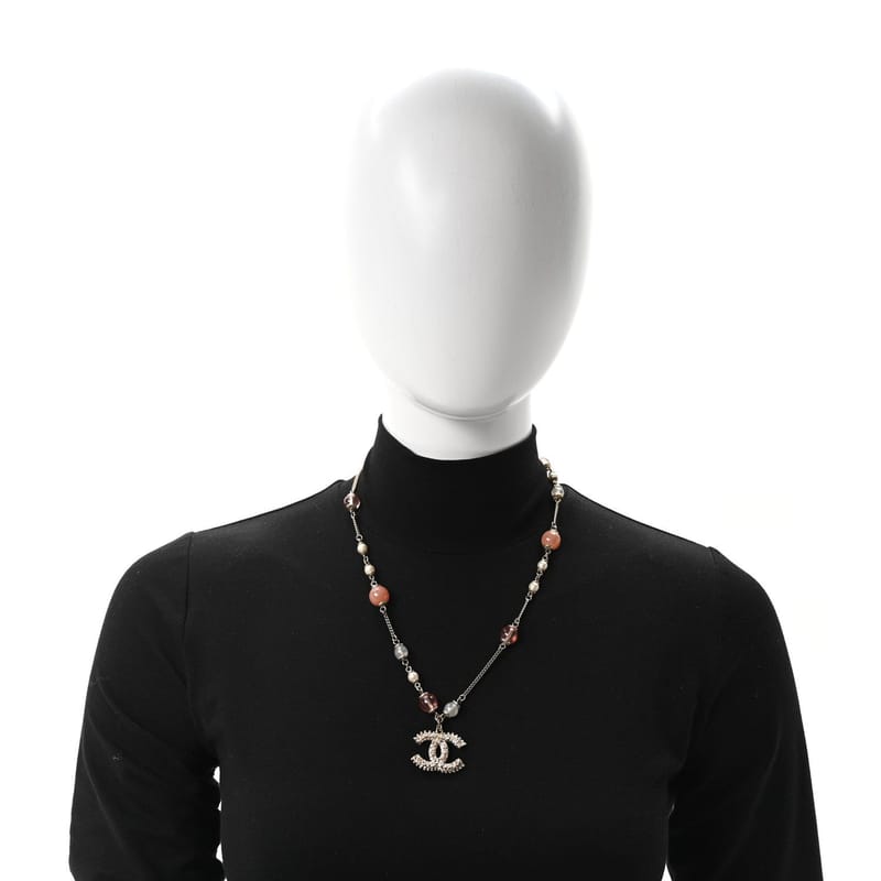 Beaded перлина Crystal CC Long кольє золото Coral