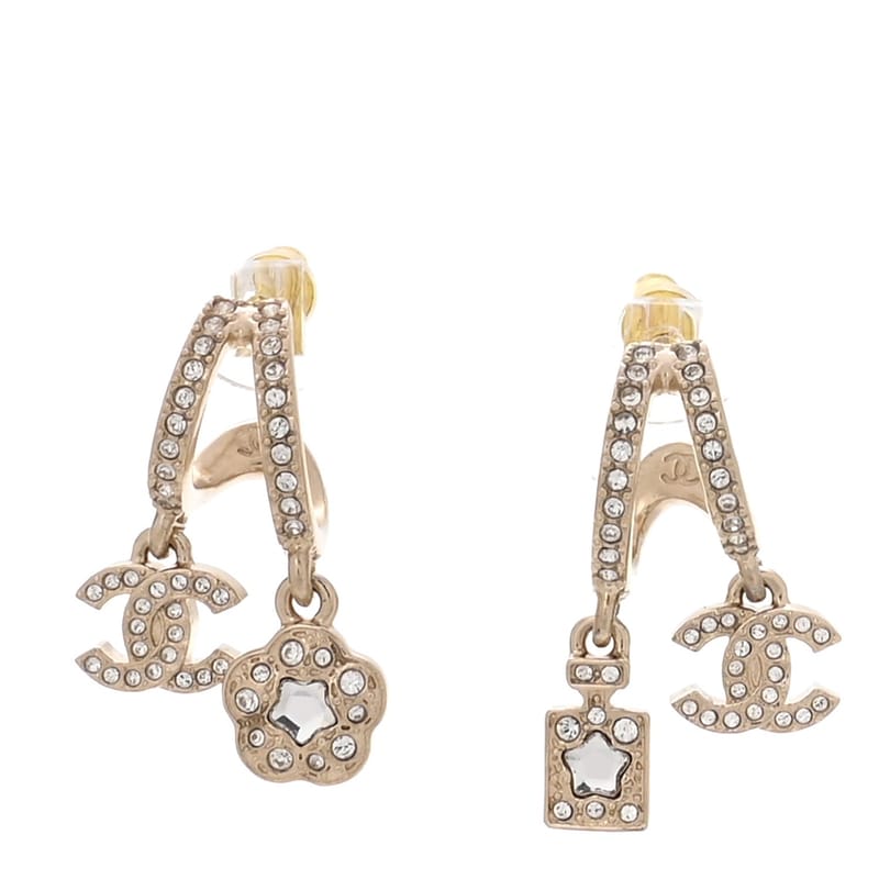 Crystal CC Camellia Perfume Bottle Double Hoop сережки золото
