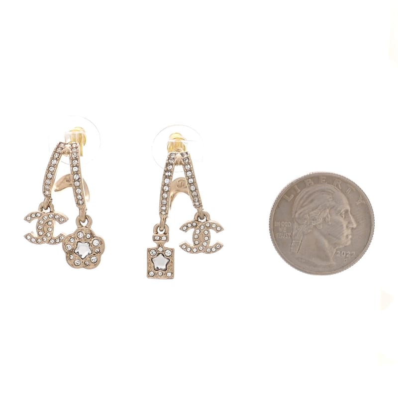 Crystal CC Camellia Perfume Bottle Double Hoop сережки золото
