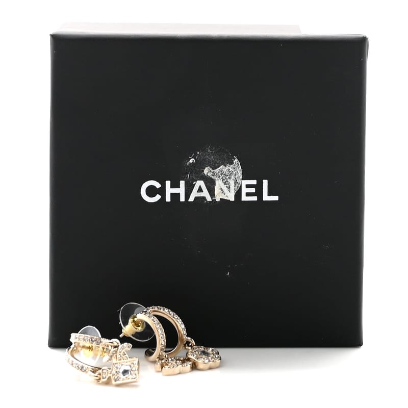 Crystal CC Camellia Perfume Bottle Double Hoop сережки золото