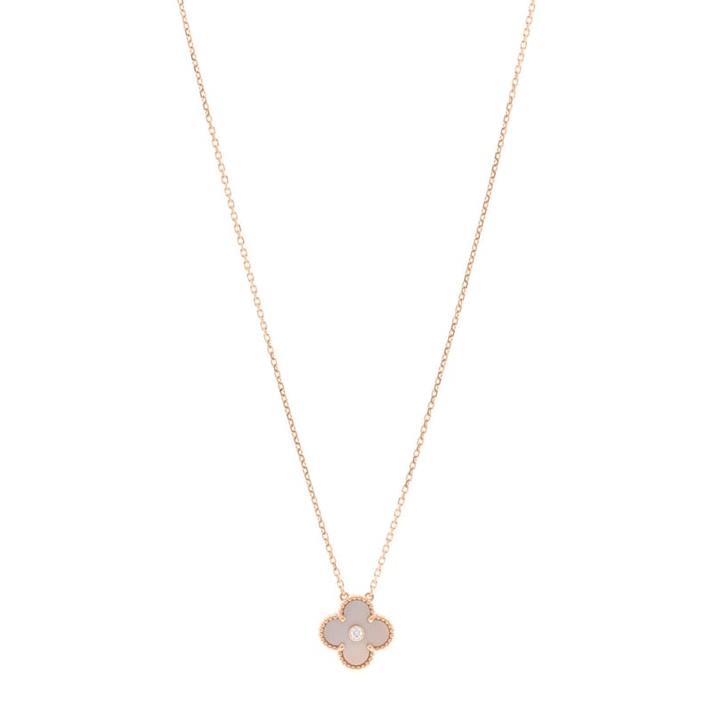 VAN CLEEF & ARPELS 18K рожеве золото діамант Pink перламутр Vintage Alhambra підвіска кольє