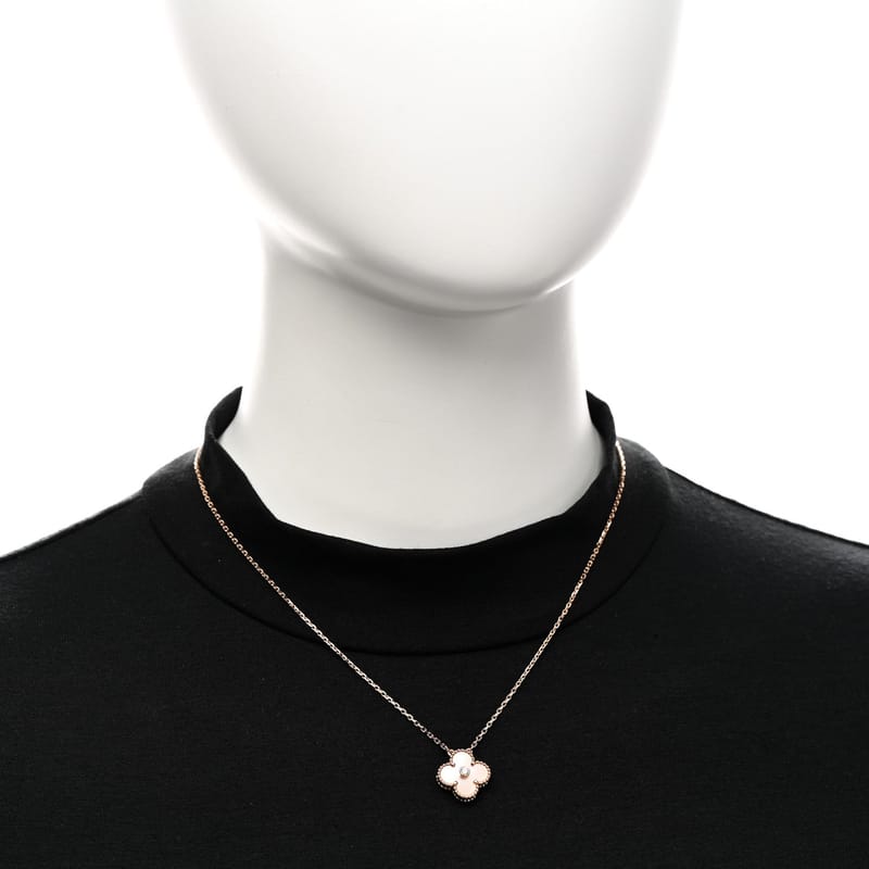 VAN CLEEF & ARPELS 18K рожеве золото діамант Pink перламутр Vintage Alhambra підвіска кольє