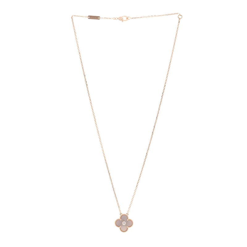 VAN CLEEF & ARPELS 18K рожеве золото діамант Pink перламутр Vintage Alhambra підвіска кольє