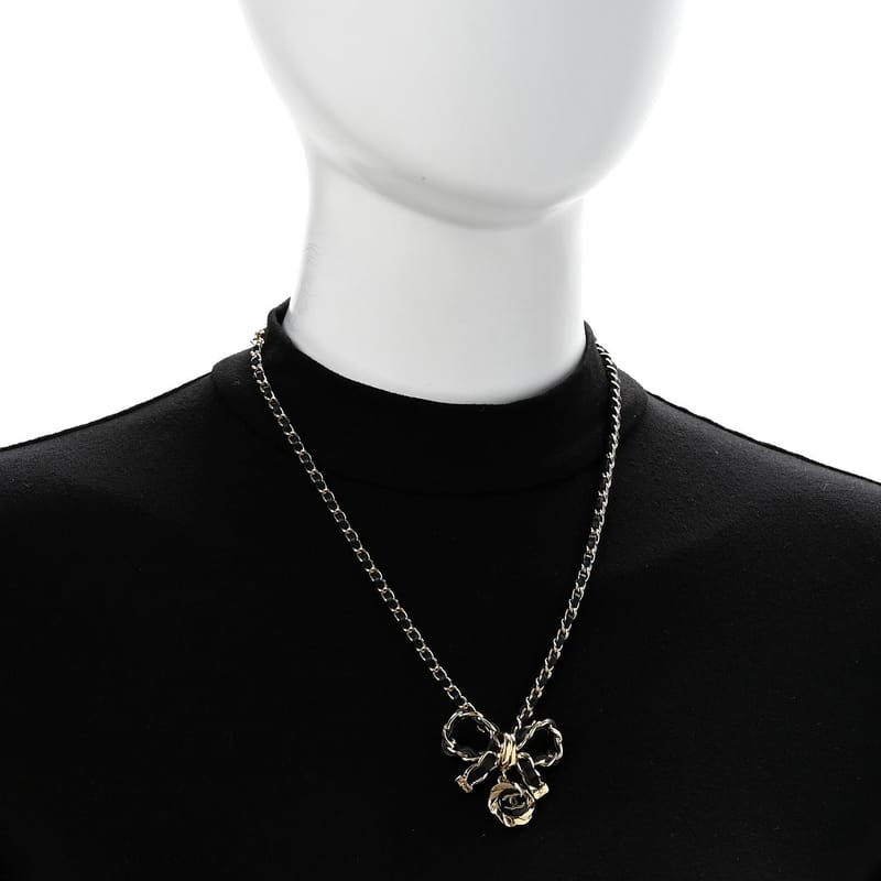 Metal Lambskin ланцюг CC Bow кольє чорний золото