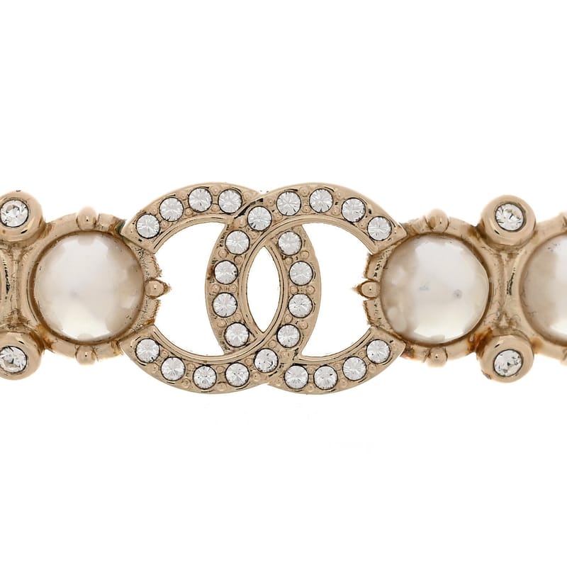 Strass Crystal Studded перлина CC чокер кольє золото Pearly білий