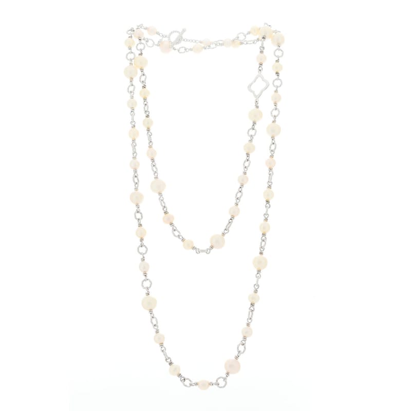 срібло 925 Cultured перлина Quatrefoil Long ланцюг кольє