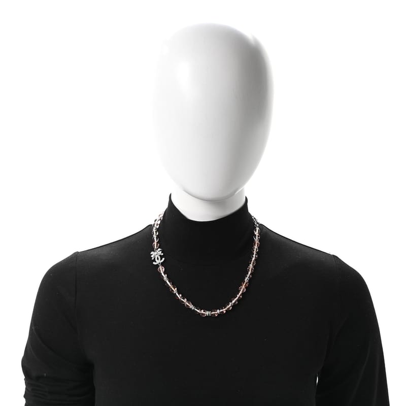 Metal Glass Strass Beaded CC Bow кольє срібло Pink