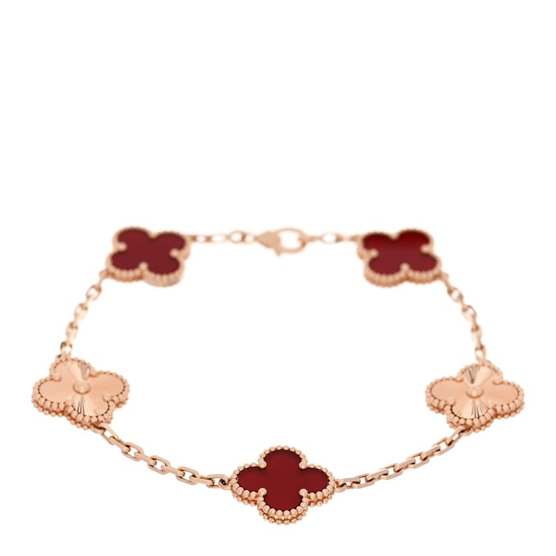 18K рожеве золото Carnelian 5 Motifs Guilloche Vintage Alhambra браслет