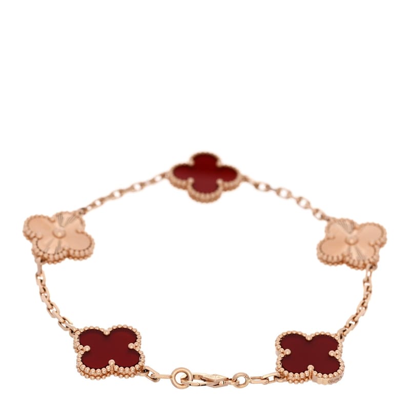 18K рожеве золото Carnelian 5 Motifs Guilloche Vintage Alhambra браслет