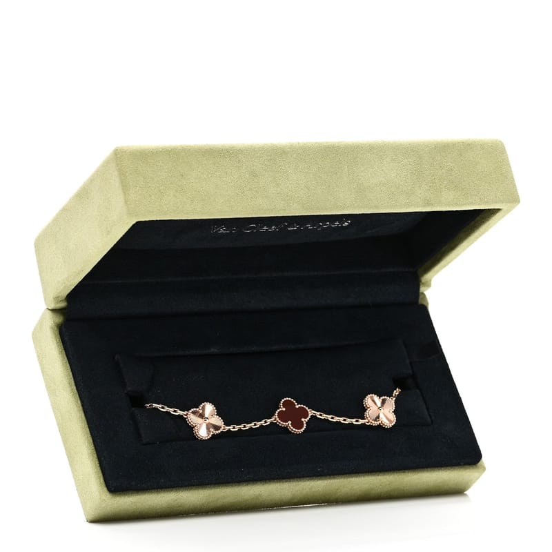 18K рожеве золото Carnelian 5 Motifs Guilloche Vintage Alhambra браслет