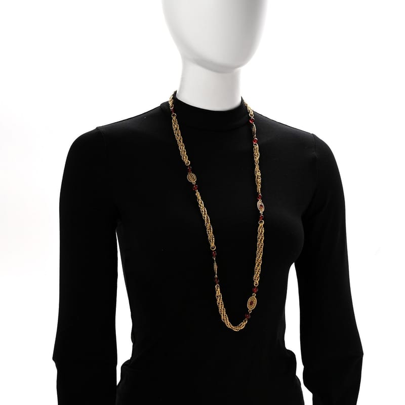 Gripoix Chicklet Sautoir кольє золото Red